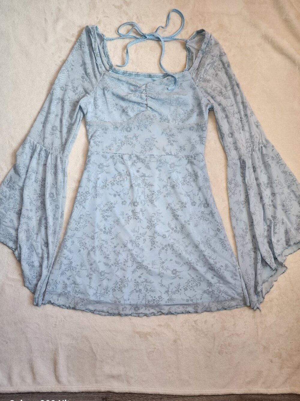 Light Blue Floral Bell Sleeve Whimsical Dress Fairycore - Picture 2 of 9